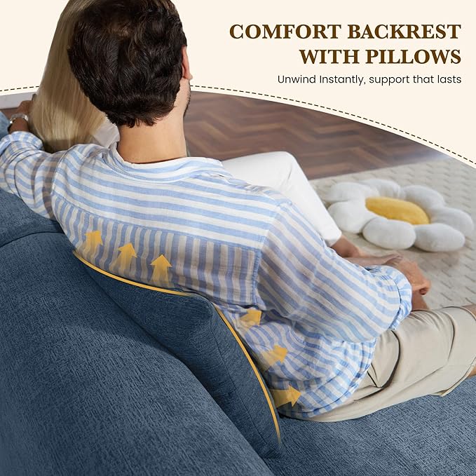 122" L Shaped Convertible Modular Couch, Cloud Couch Sectional with Ottoman, 4-Seater Chenille Boneless Couches for Living Room, Apartment, No Assembly, Blue 1PCS
