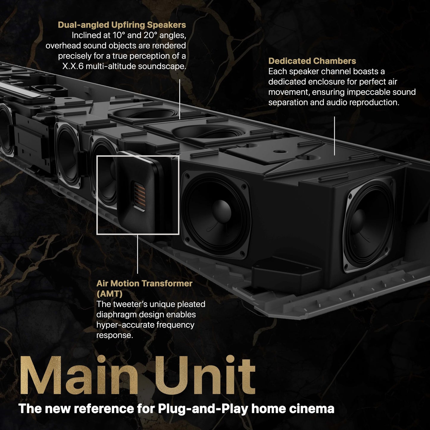 Nakamichi Dragon 11.4.6-Ch Surround System w Dolby Atmos/DTS:X Pro (Pro Cinema Engine), HiFi AMTs, Dual-Opposing 8" Subs, Bipolar Surr, 6 Discrete Height Ch, 3000 Watts Max Output. AVR-Grade Soundbar