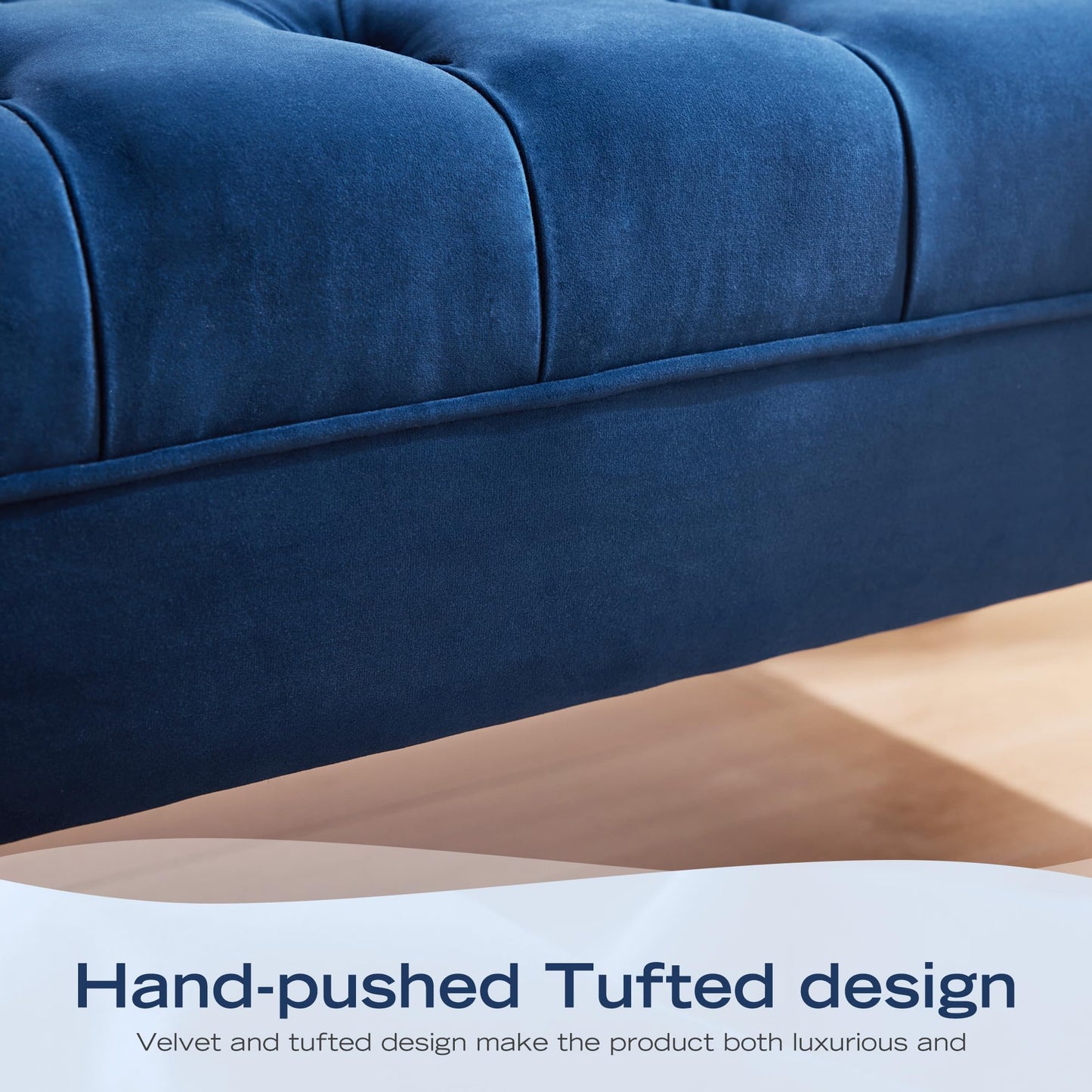 HUIMO 60.2" Velvet Bedroom Bench, Modern End of Bed Bench with Button-Tufted, Upholstered Large Ottoman Bench Seat, Entryway Benches for Living Room, Window, Closet (Blue)