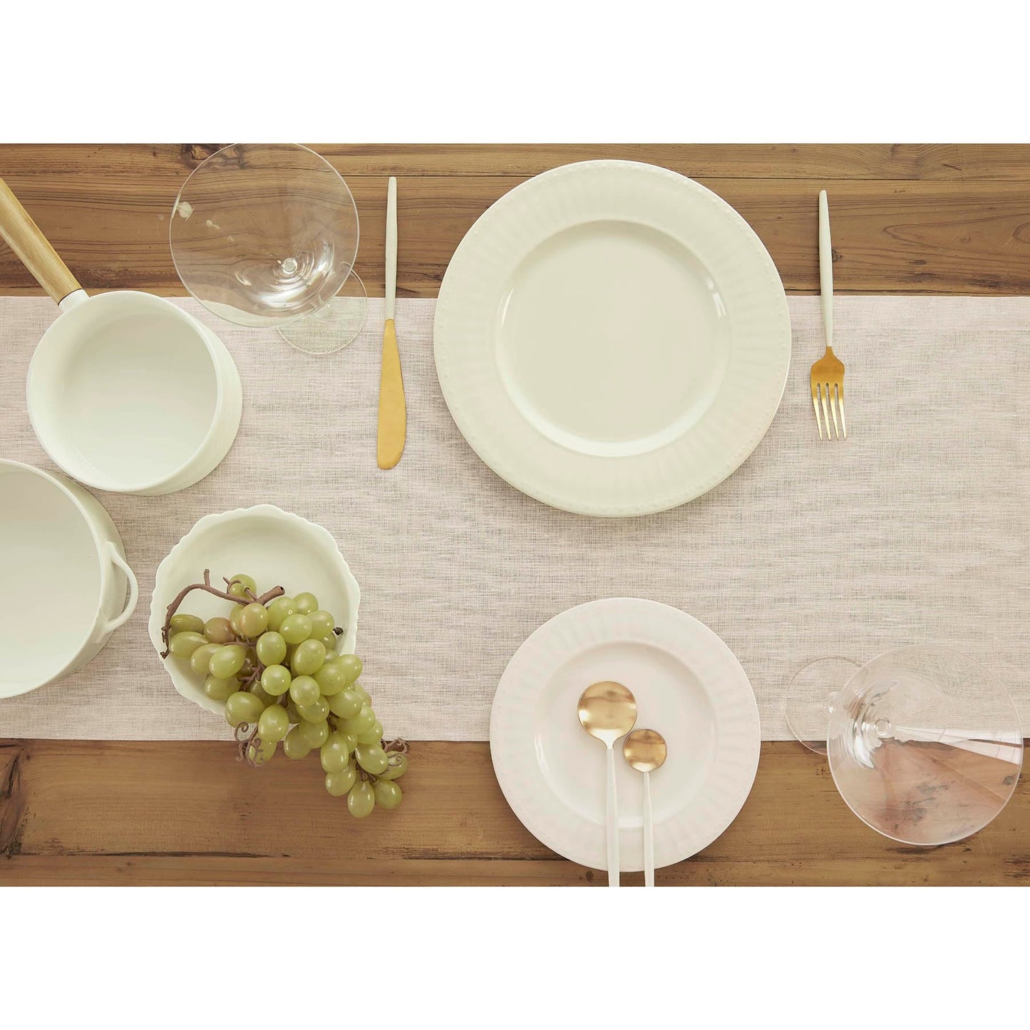 Solino Home Linen Table Runner 108 Inches Long - Athena, 100% Pure Linen Light Natural 14 x 108 Inch Table Runner for Dining, Summer, Fall