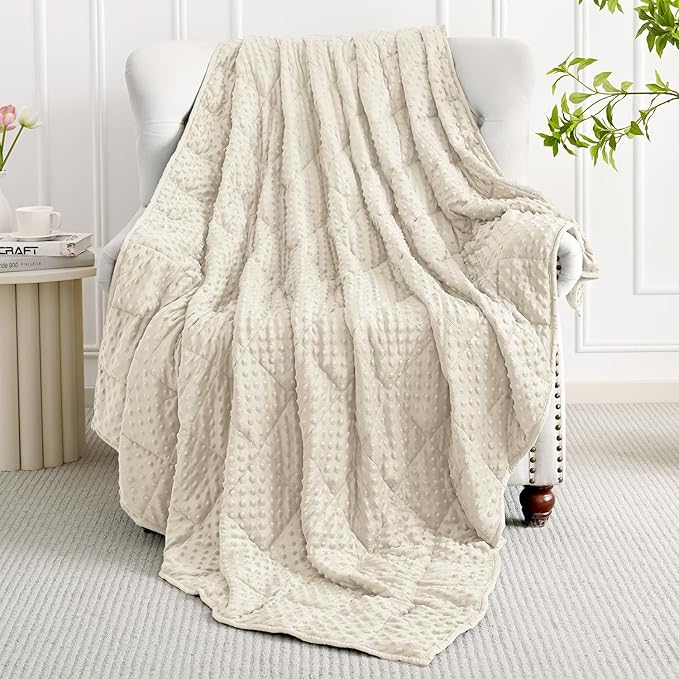 Mr. Sandman Weighted Blanket for Adults Queen Size 15 lbs, Soft Cooling Heavy Minky Blanket for Sleep, Washable Throw Blanket with Glass Beads, 60 x 80 Inches, Ivory