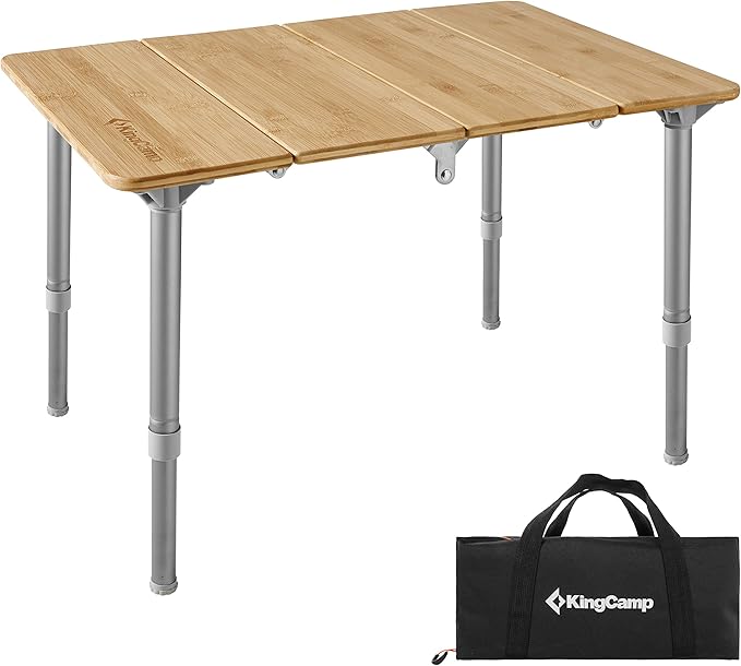 KingCamp Bamboo Adjustable, Anti-UV Portable Folding Table, Picnic, Camping, Three Heights,2-6 People, 23.6x15.7x10.6/15.7...