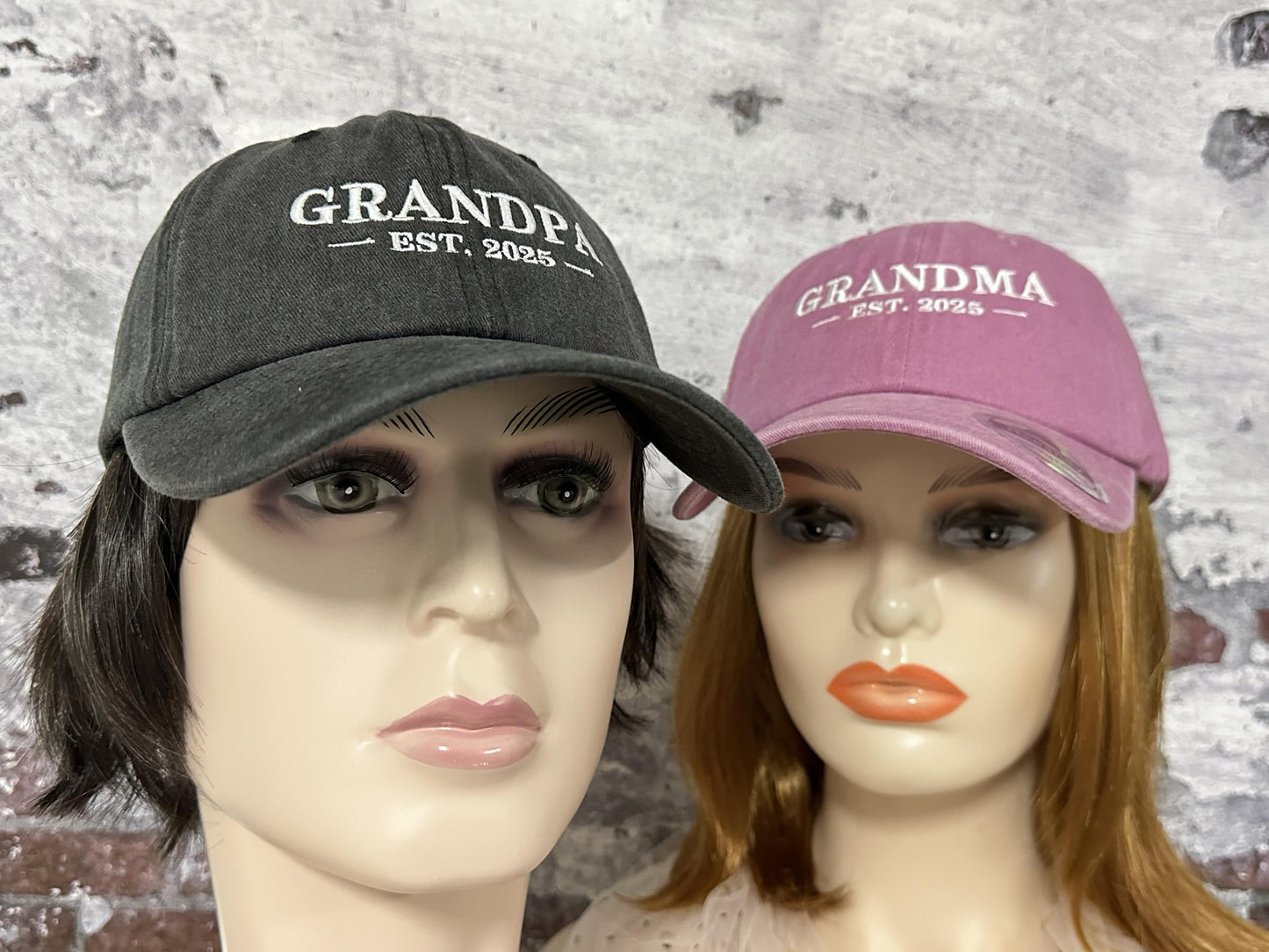 Hepandy Grandpa Grandma 2025 Hats, Birthday Gifts for for Men Women, Washed Black & Pink Embroidered Baseball Caps Dad Hat