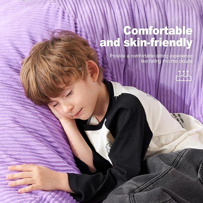 Homguava 4FT Bean Bag Chair for Adults,Teardrop Bean Bags Big Beanbag Chair with Memory Foam Filled and Ultra Soft Removable Corduroy Cover for Living Room, Bedroom (Purple)