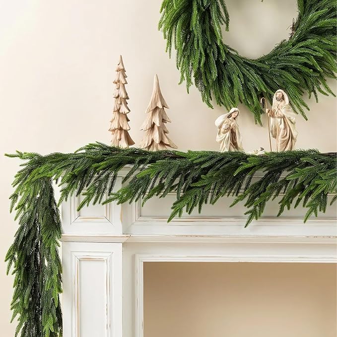 Artificial Norfolk Pine Garlands, 4 Pcs 6 Ft Real Touch Pine Garlands, Christmas Greenery Green Garland for Mantle, Fireplace, Table, Wall, Outdoor, Indoor Christmas Decorations (6 FT, 4)
