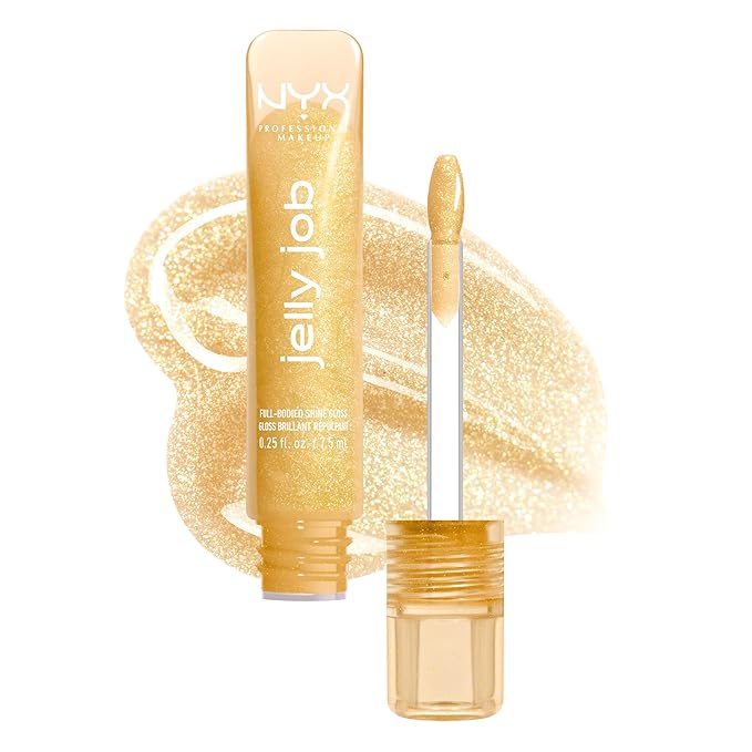 NYX PROFESSIONAL MAKEUP Jelly Job Lip Gloss, Lip Tint Gloss with Full-Bodied, Smoothing, and Hyper-Glossy Shine - Glow Job (Gold Shimmer)