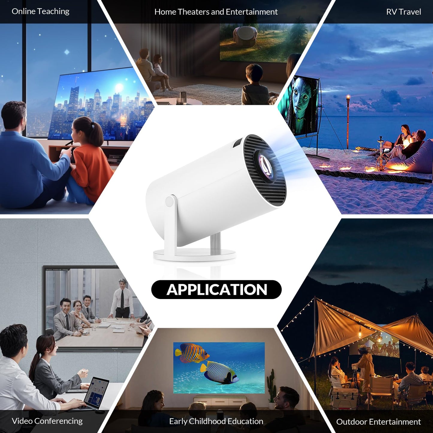 Reiie Mini Projector, 1080P Wifi Bluetooth, Portable Outdoor Movie Projector For Camping, Home Theater Support 130 Display