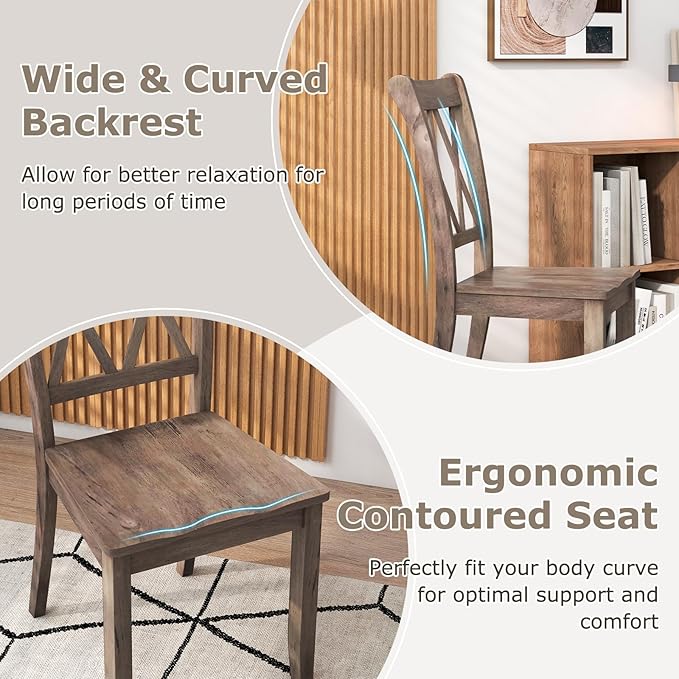 Giantex Set of 2 Dining Chairs, Rubber Wood Dining Room Side Chair w/Ergonomic Seat, Armless Chair for Home Kitchen, Dining Room, Brown
