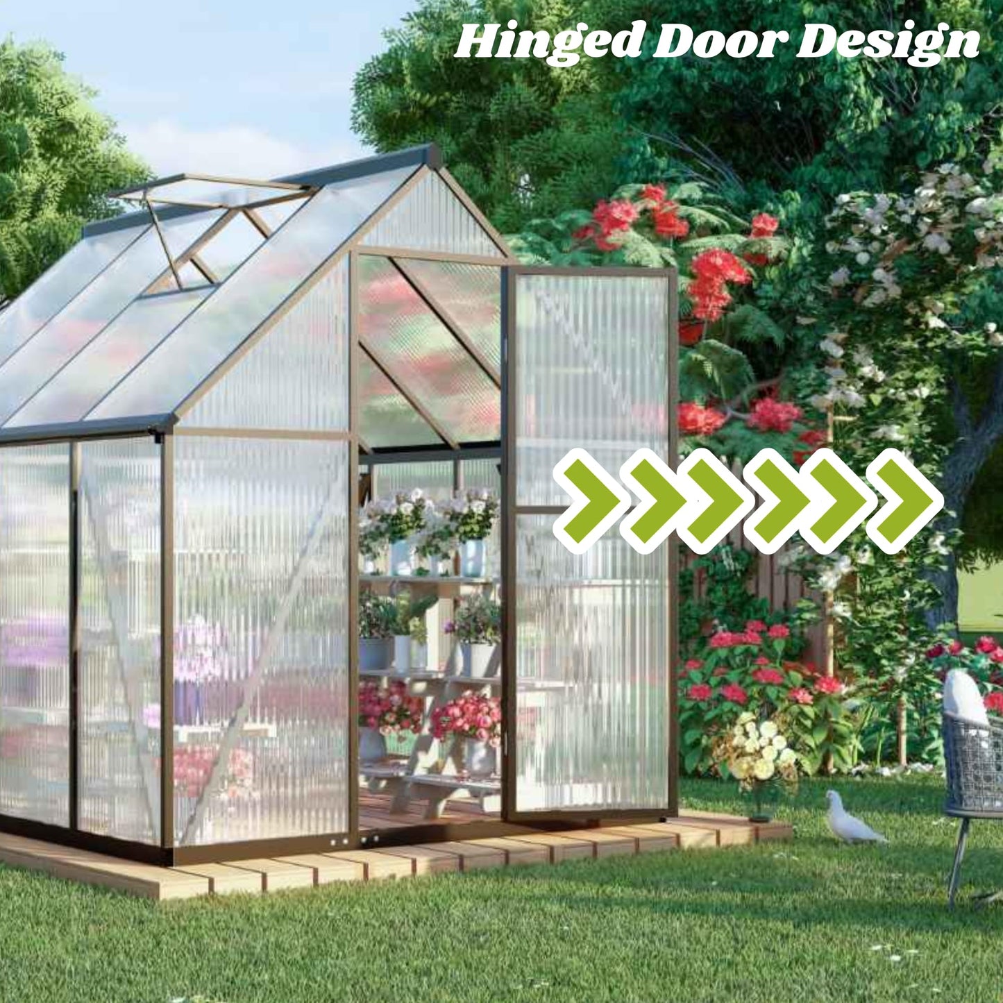 6x4 FT Greenhouse for Outdoors, Polycarbonate Greenhouse with Quick Setup Structure and Roof Vent, Aluminum Large Walk-in Green House for Outside Garden Backyard, Charcoal Black