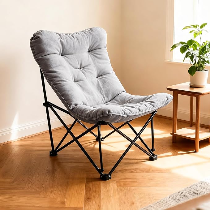 WTVIDAS Oversized Padded Camping Chair with High Back Heavy Duty Folding Comfy Chair Butterfly Chair for Adults Lawn Patio Outdoor