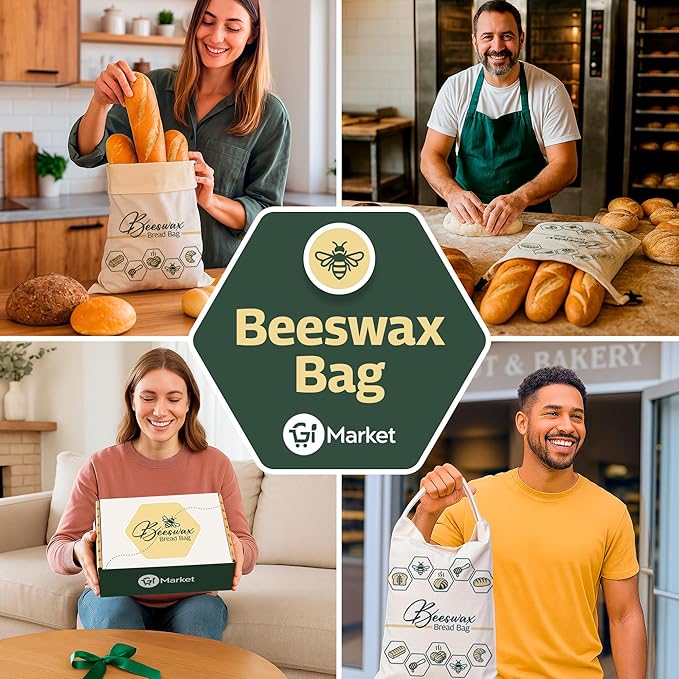 2pack Beeswax Bread Bag for Homemade - Reusable Beeswax Bread Bags for Sourdough Linen Freezer Bags - Storage for Fresh sourdough