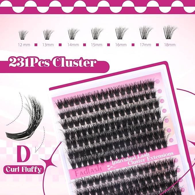FADLASH Lash Clusters 80D+100D Fluffy Eyelash Clusters 12-18mm Individual Lashes Cluster Eyelash Extensions 3D Effect Wispy 280pcs Thick Lash Extension Clusters (80D+100D-0.07-D, 12-18mm)