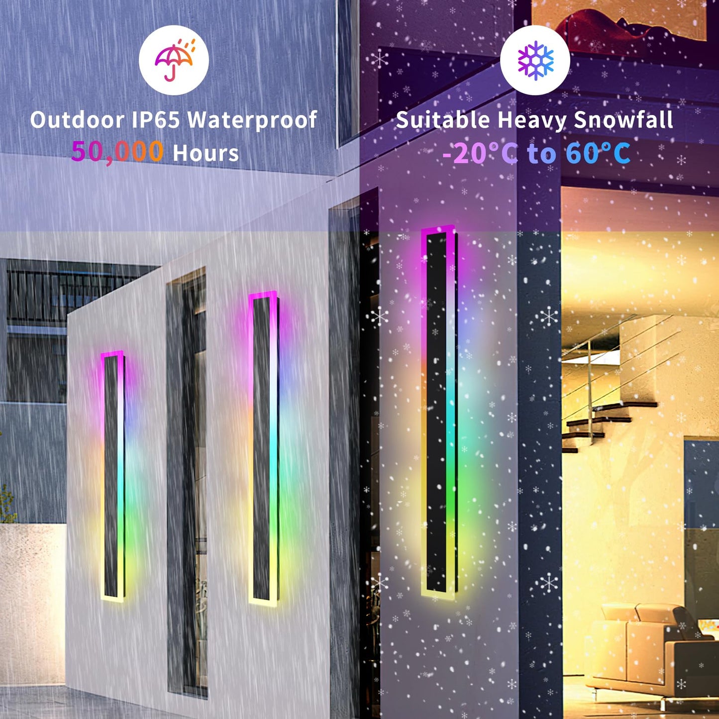 LannlKer Outdoor RGB Long Wall Lights, 39.4inch 2 Pack RGB/Warm/White Dimmable Modern Led Wall Lighting, Ip65 Waterproof Long Wall Sconce with Remote and APP Control for Outdoor/Indoor Party Gathering
