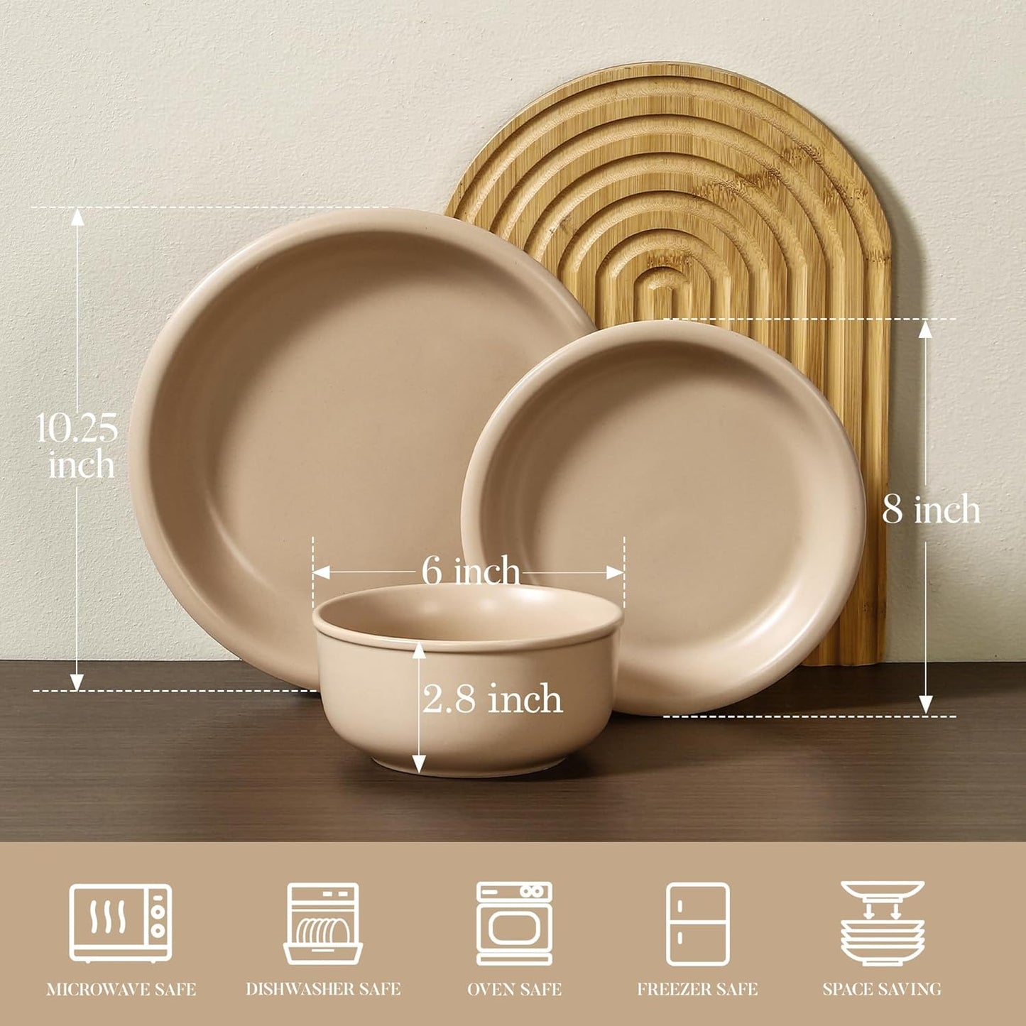GZG Vintage Series - Ceramic Dinnerware Set for 4, 12 Pieces Stoneware Plates and Bowls Set, Lead-Free, Handcrafted Dishes Set, Microwave & Dishwasher Safe - Warm Apricot