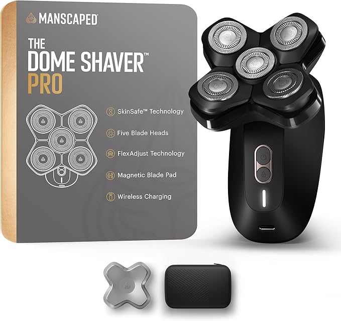 MANSCAPED® The Dome Shaver™ PRO Head Shaver for Bald Men – Five Rotary Blade Design with SkinSafe® & FlexAdjust Technology, Waterproof, USB-C & Wireless Charging Compatible with Travel Lock
