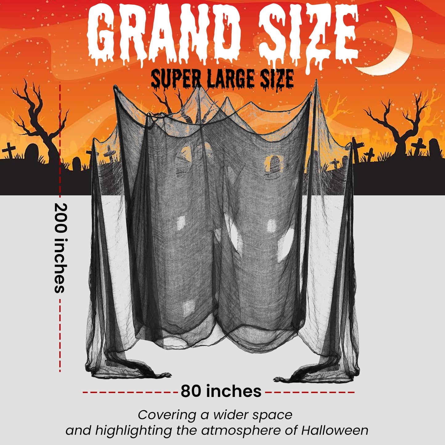 DealKits [2 PACKS] Halloween Creepy Cloth, Spooky Giant (48 x 240 in.) Cheese Cloth Tapestry for Halloween Party Supplies Decorations Outdoor Yard Home Wall Decor, Black