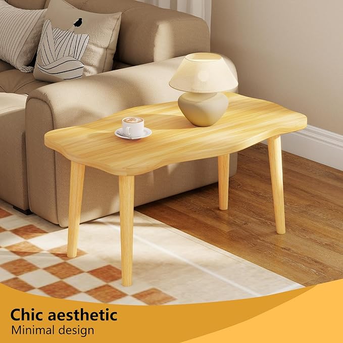Funecy Cookie Coffee Table Low Table with 4 Solid Wood Sturdy Legs, Floor Table Desk for Sitting on The Floor, Storage and Living Room Furniture (Natural)