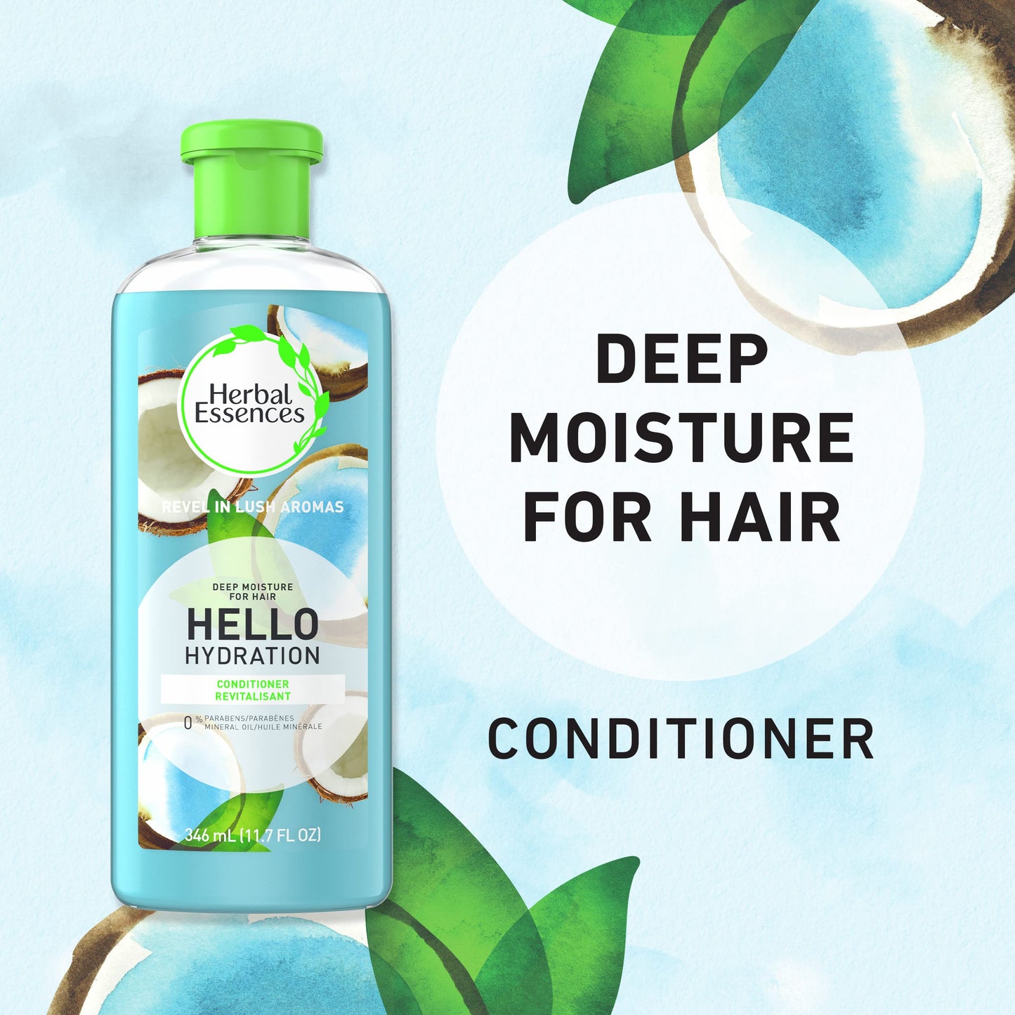 Herbal Essences Hello Hydration Conditioner, Deep Moisture for Hair, 11.7 Fluid Ounces, Coconut Scent, Paraben Free, Dermatologi