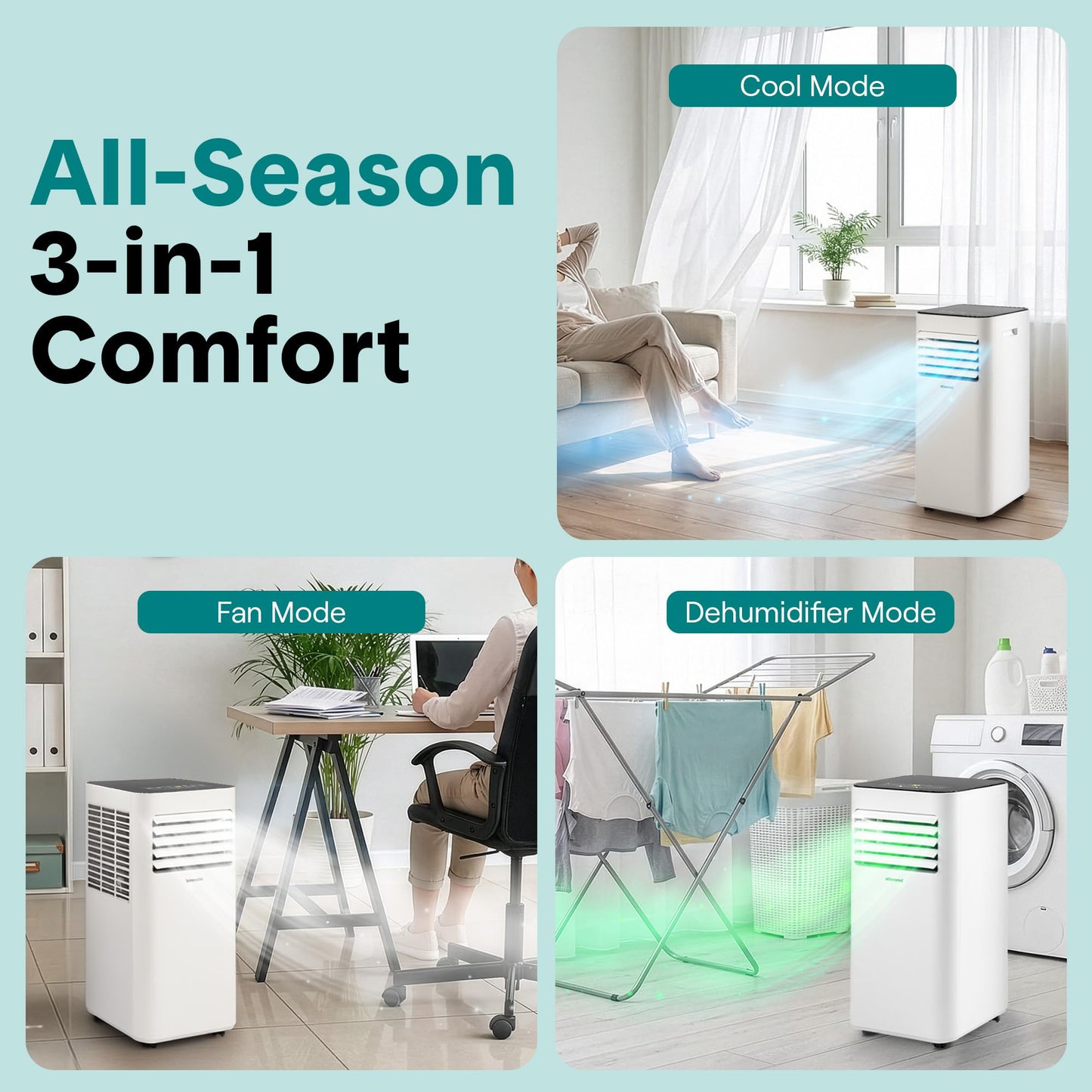 SereneLife Small Air Conditioner Portable 8,000 BTU with Built-in Dehumidifier - Portable AC unit for rooms up to 350 sq ft - WiFi app + Remote Control, Window Mount Exhaust Kit