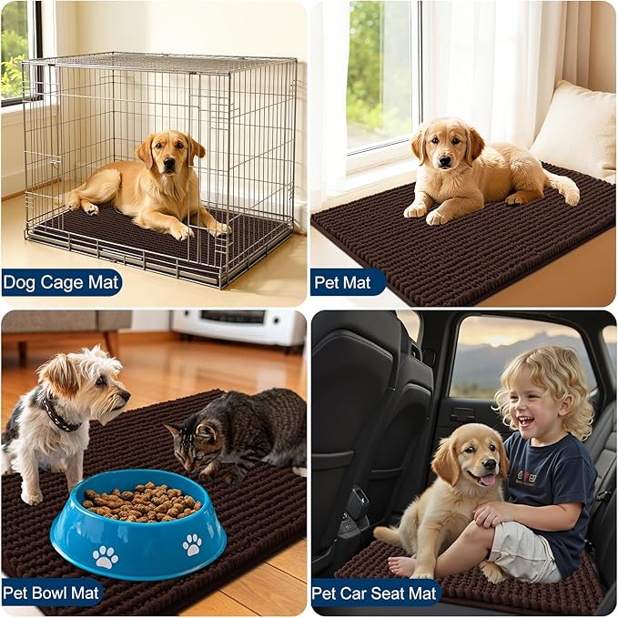 OLANLY Dog Door Mat for Muddy Paws 47x24, Ultra Absorbent Chenille Mud Doormat, Non-Slip Washable and Dirt Trapping Doormat for Indoor Entryway, Quick-Dry Indoor Pet Bed Mats for Dogs, Brown