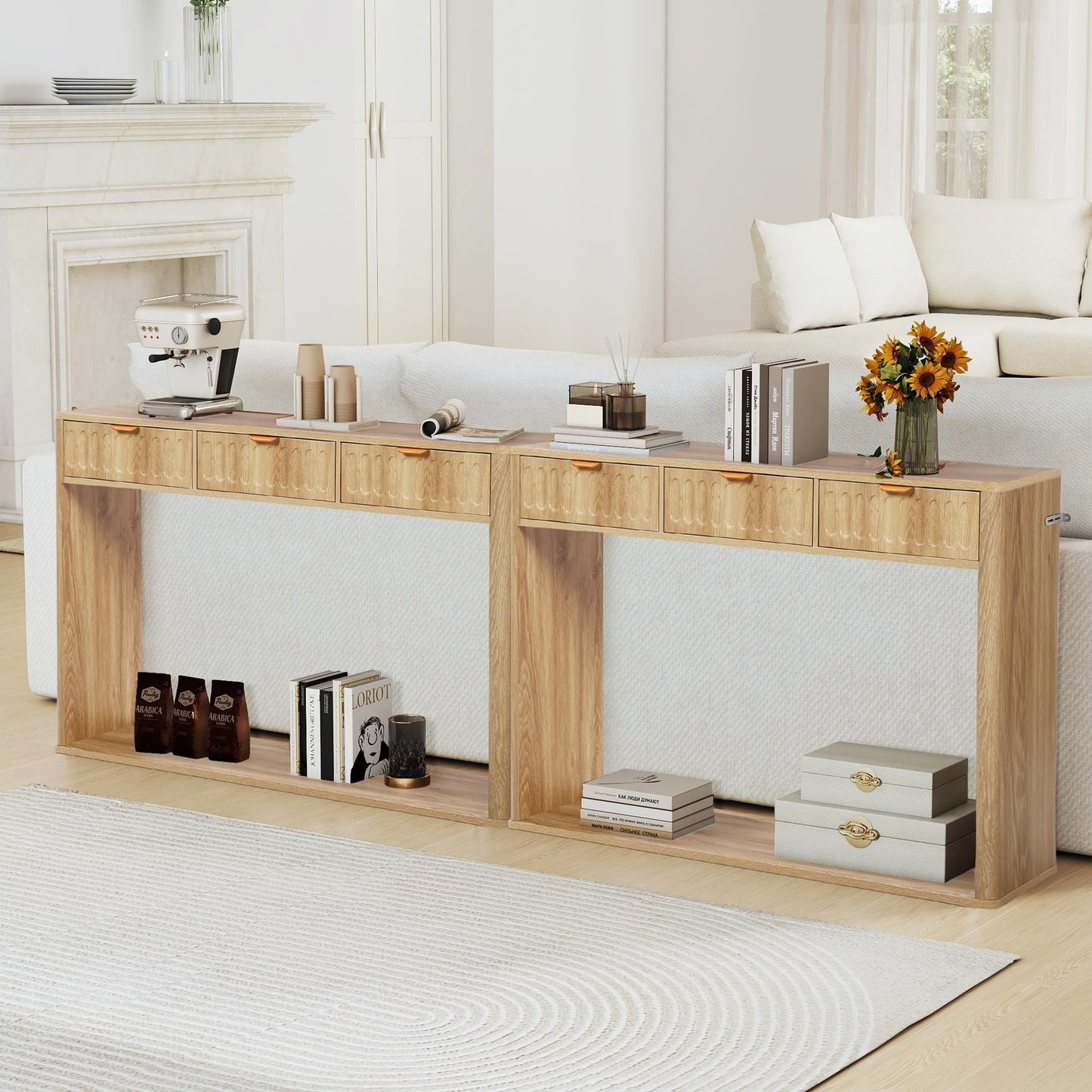 affeivul Entryway Table with Storage, Narrow Console Table with 3 Drawers, Boho 51.18' Couch Table Behind Sofa Skinny Long for Living Room TV, Hallway Entrance Entry Foyer