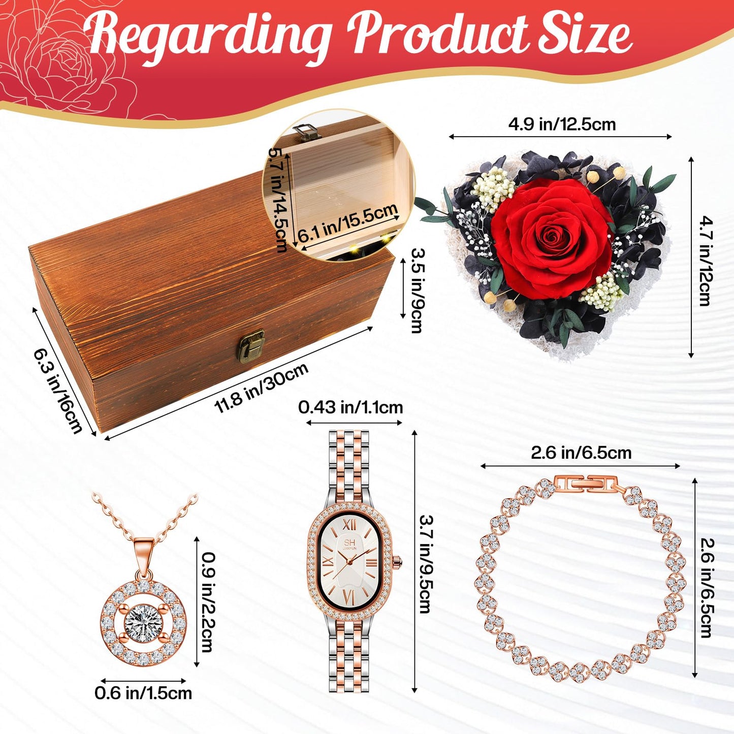 NERCHVO Birthday Gifts for Women - Preserved Roses with Watch Sets Romantic Women's Gifts for Women,Daughters, Sister, Girlfriend on Birthday, Anniversary, Thanksgiving, Christmas - Red