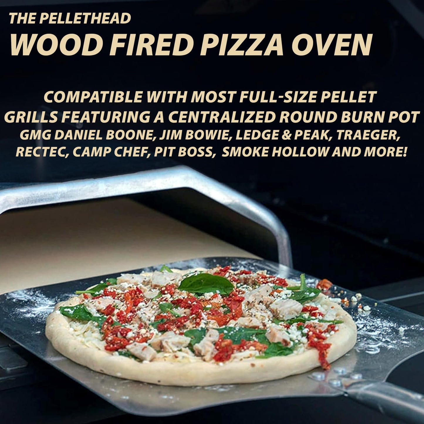 Pellet Grill Pizza Oven Attachment for Wood-Fired Cooking, Fits Traeger, GMG, Pit Boss, Camp Chef, Rec-Tec, Converts Grill to Pizza Oven, 800°F Heat, Stainless Steel