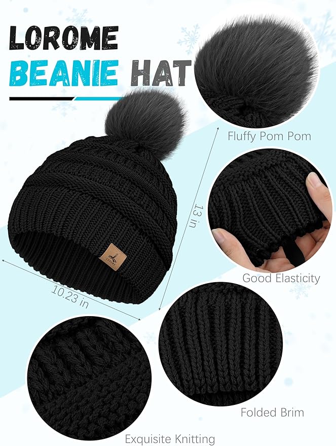Winter Hat Scarf Gloves and Ear Warmer, Knit Warm Beanie Hat Touch Screen Gloves Long Knitted Plaid Scarf Set Gifts for Women