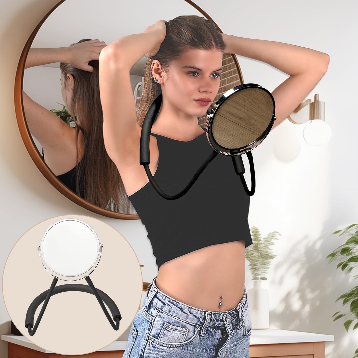 XWZMR Double Sided Mirror to See Back of Head,Big Size 360self Haircut Hands Free Adjustable Mirror,Standard Viewing and 5X Magn