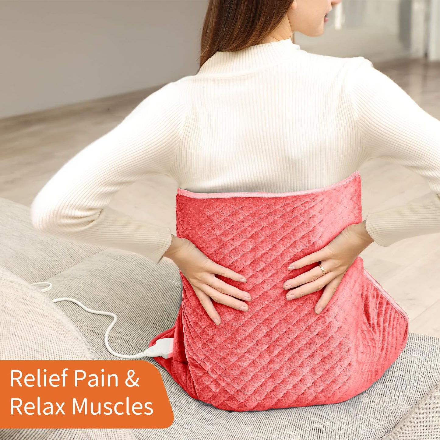 King Size Heating Pad for Back Pain 32"x24" Extra Large Electric Heating Pad for Period Cramps Relief & Body Neck Shoulder Auto Shut Off Heat Pad Temperature Settings Machine Washable Red