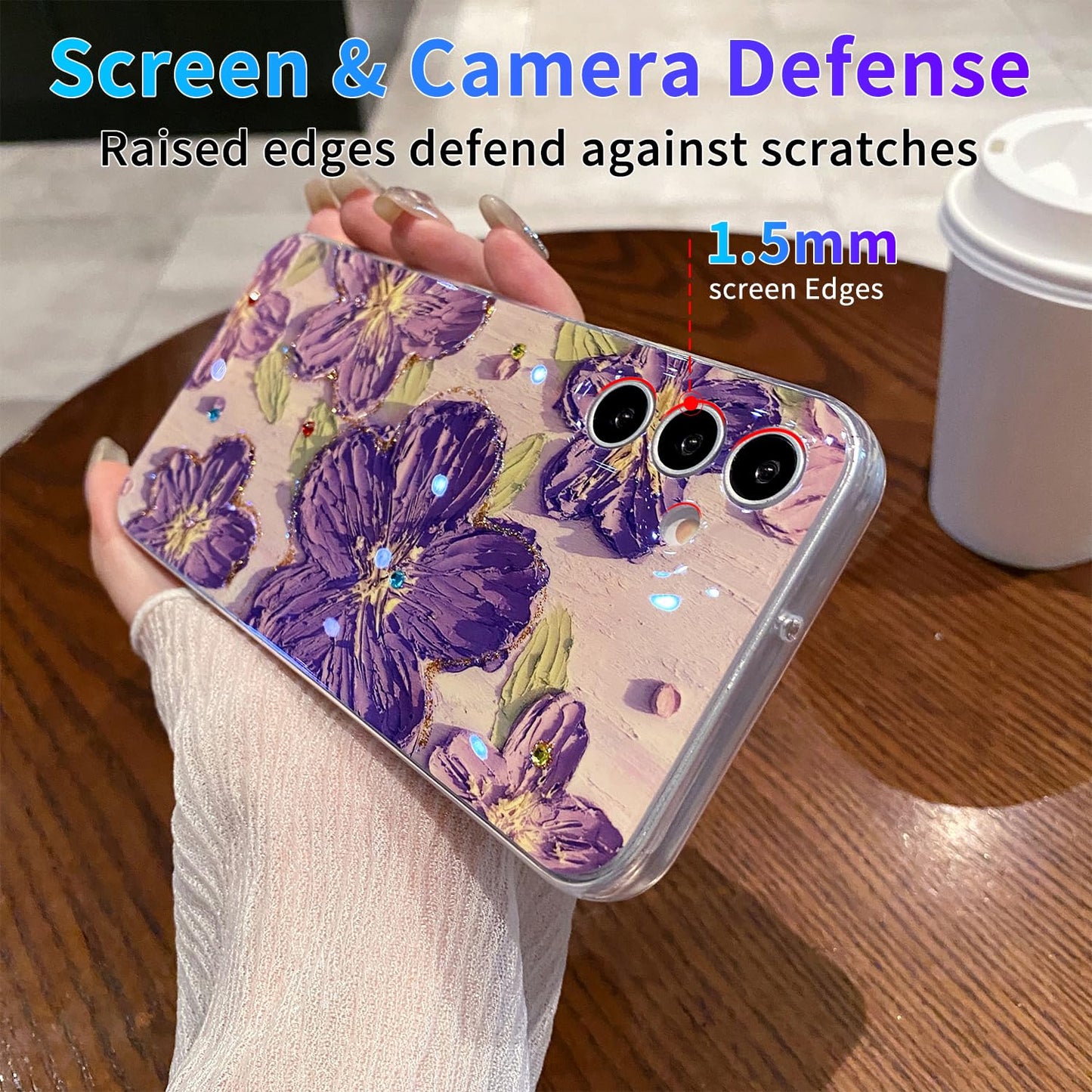 Leleyun Case For Samsung Galaxy A13 5G, Retro Oil Painting Printed Flower Cute Pattern With Glitter Gem Phone Cover Durable Tpu