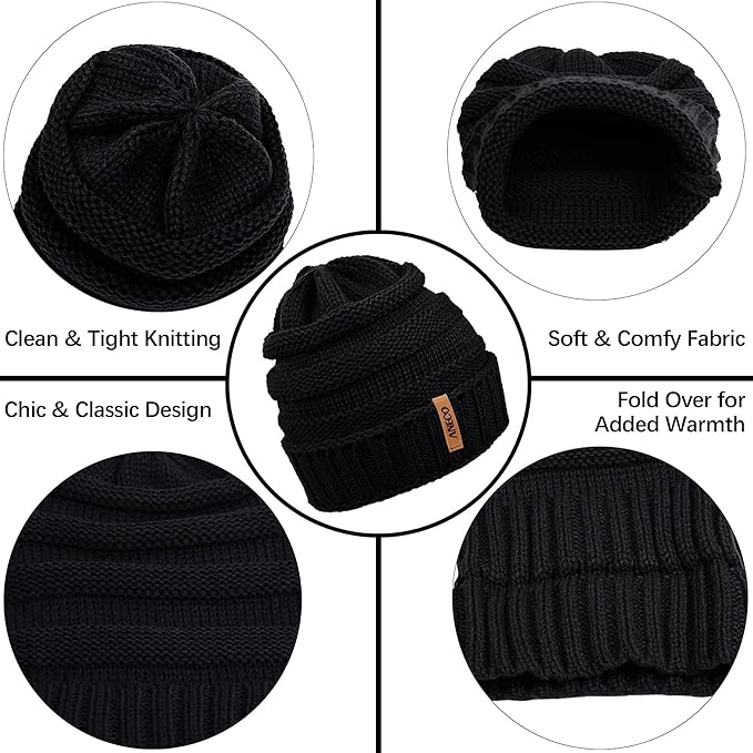 Aneco Winter Warm Sets Knitted Scarf Beanie Hat Touch Screen Gloves and Winter Ear Warmer for Men or Women