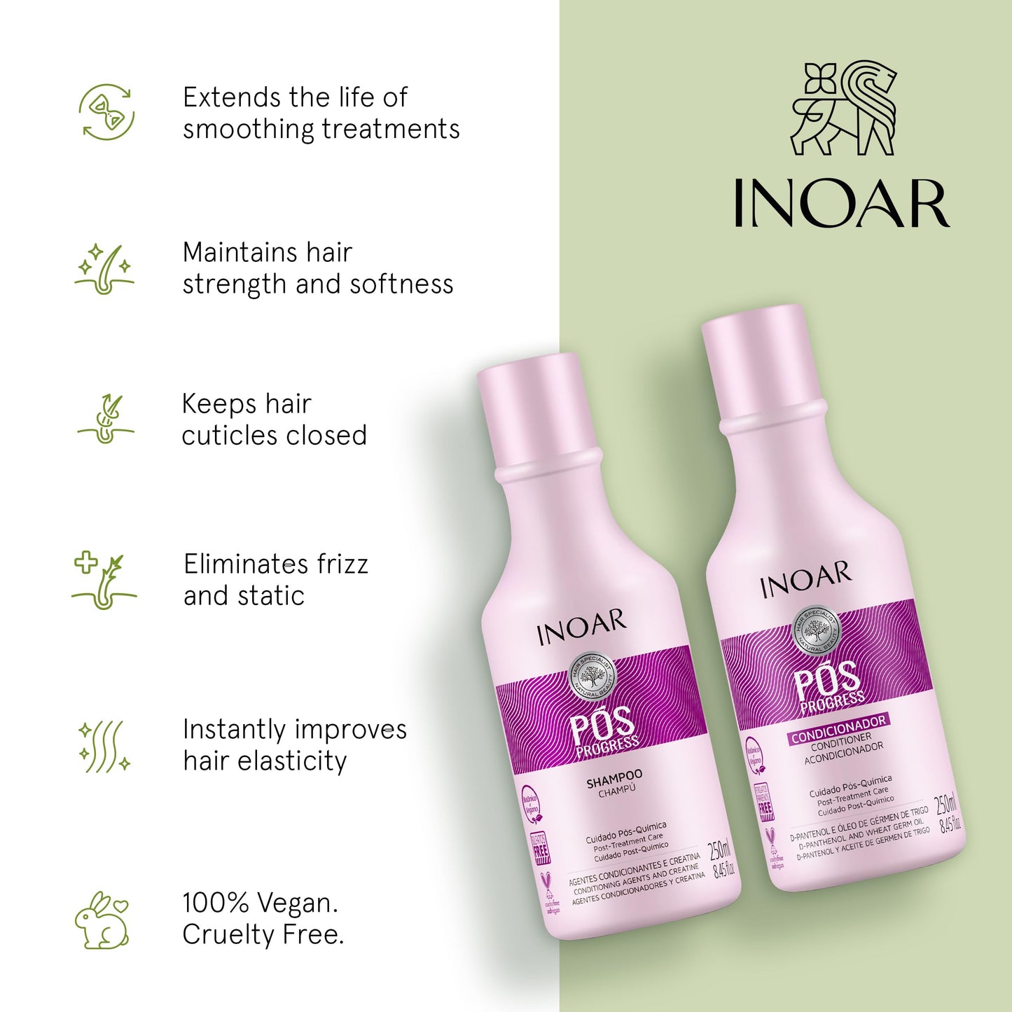 Inoar P  s Progress Duo Kit, Shampoo & Conditioner for Post-Treatment Care, 8.45 fl.oz. Each