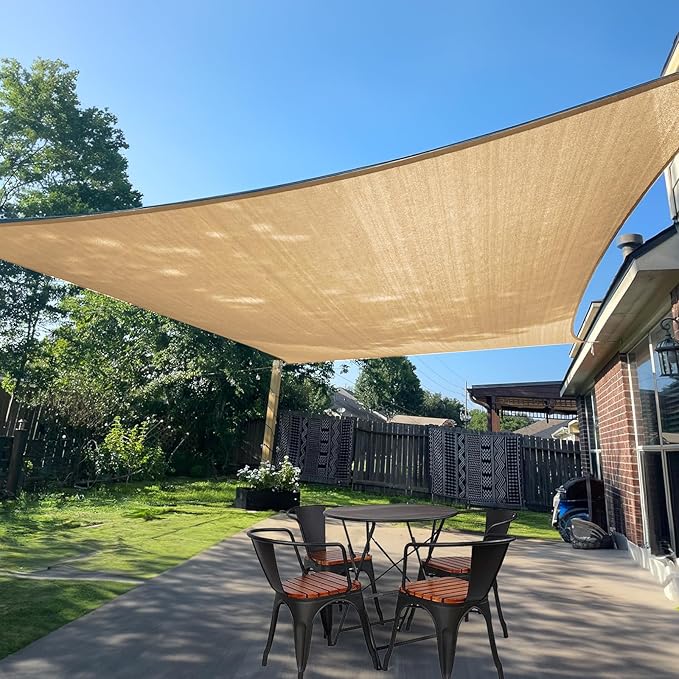 SUNLAX Sun Shade Sail 8' x 10' Sand Rectangle Canopy Sail Shade Cover UV Block Permeable Sunshade Outdoor for Patio Backya...