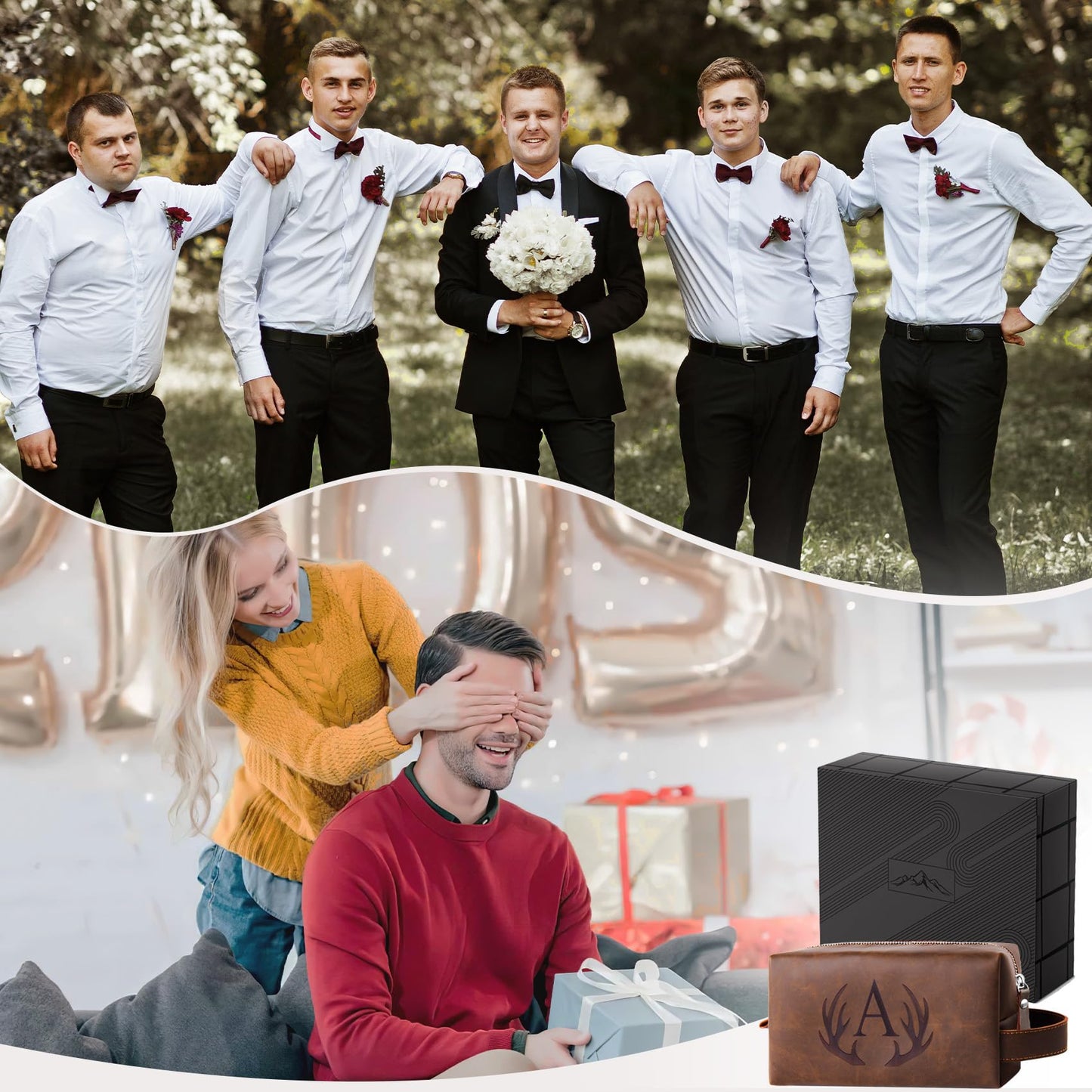 Aganmi Personalized Mens Travel Toiletry Bag Engraved Initial Letter PU Leather Waterproof Shaving Bag Cool Boss Colleague Friends Brother Gifts Storage Bags Fathers Day Birthday Gifts for Men (T)