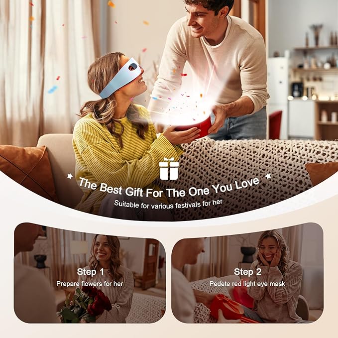 Red Light Therapy for Eyes, 3 Modes Under-Eye Red Light Eye Mask, Eye Massager for Fine Lines Eye Bags and Dark Circles for Men Women(Blue)