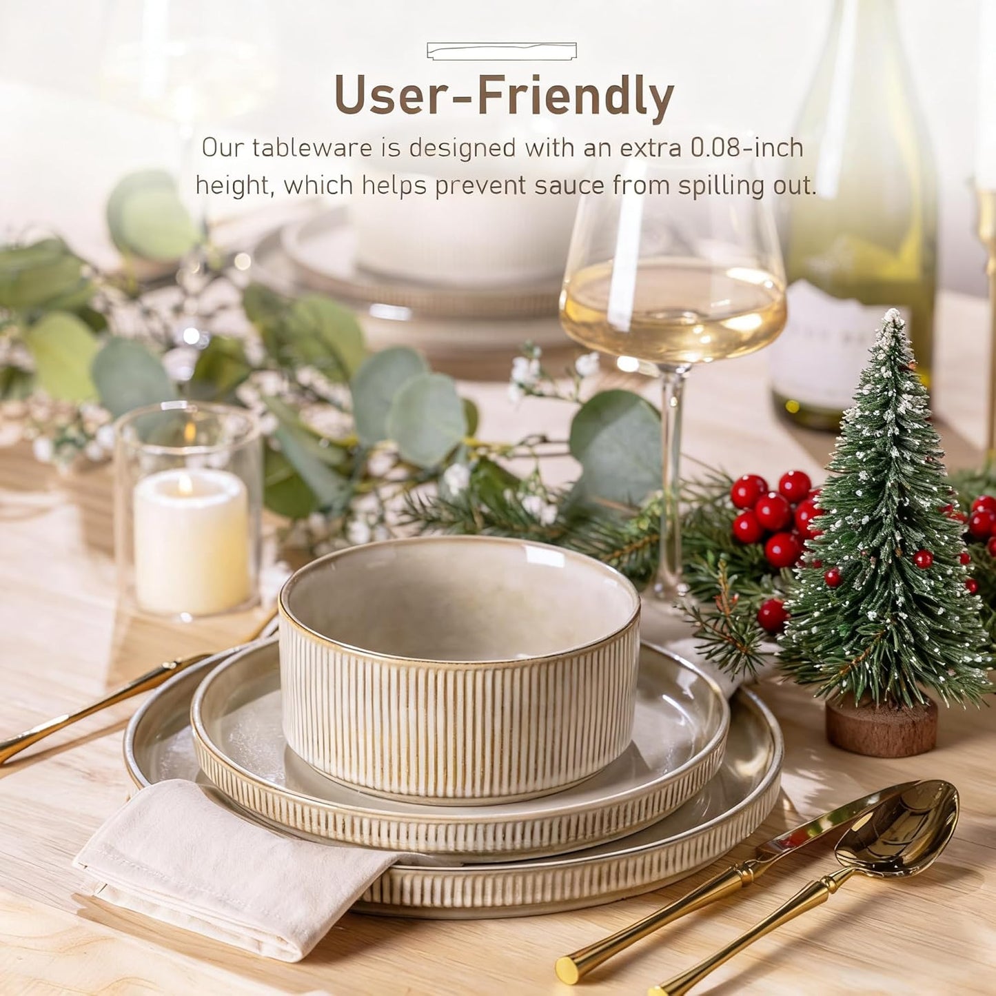 GBHOME Stoneware Dinnerware Sets for 8,Round Reactive Glaze Ceramic Plates and Bowls Set,Highly Scratch Resistant| Dishwasher & Microwave Safe Dishes Set,Service for 8(24pc)