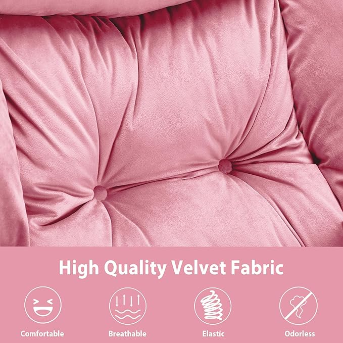 Youtanic Lazy Chair Thick Padded, Comfy Velvet Accent Lounge Chair with Stable Frame, Leisure Sofa Armchair with Armrests and Side Pocket, Reading Chair for Bedroom, Living Room, Office, Pink