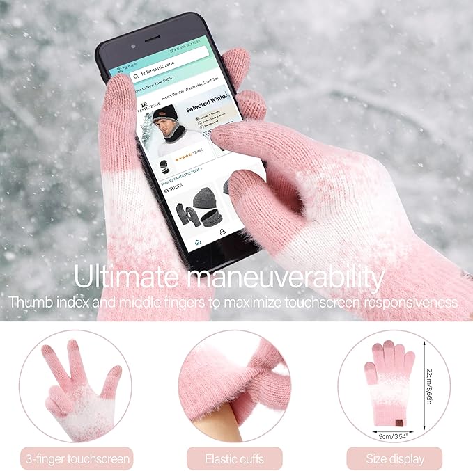 Womens Winter Knit Beanie Hats and Touchscreen Gloves Long Scarf Set with Warm Fleece Lined Skull Caps Scarves for Women