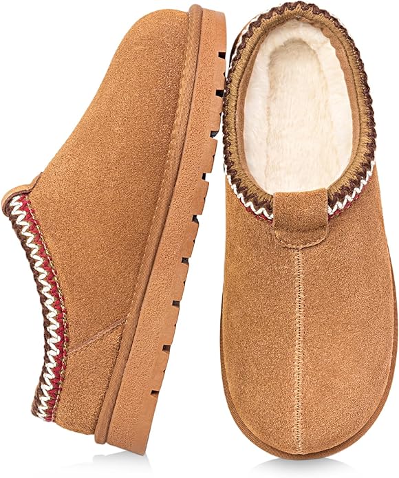 XIXITIAO Slippers for Women Suede Leather Platform Slippers Slip on Cozy Winter Womens House Slippers for Indoor Outdoor