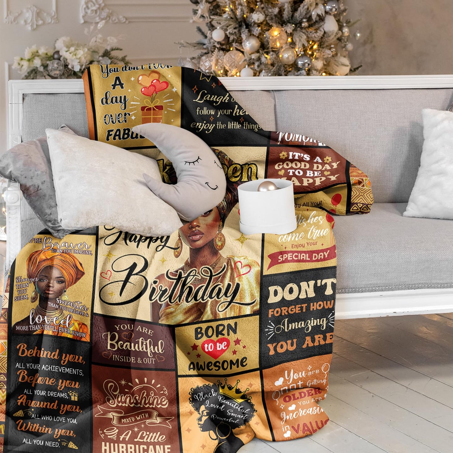 YHIKOUY African American Birthday Gifts for Women Blanket 60"X50", Encouragement Inspirational Bday Gift, Afro Birthday Gifts Idea for Black Mom Lady Women Girl Best Friend