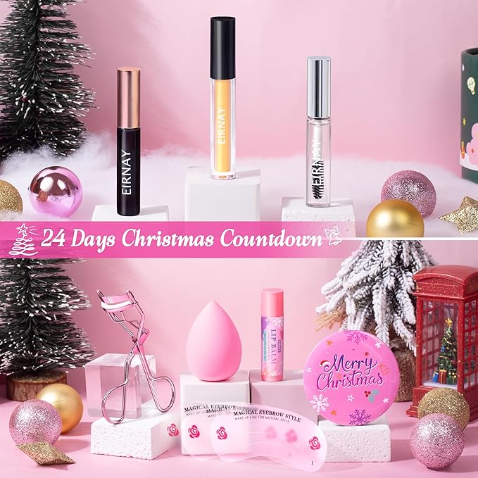 Makeup Advent Calendar 2025 Teen Girls Women Christmas Make Up 24 Days Advent Calendar, Christmas Holiday Festival Cosmetic Starter Makeup Set with 24 Beauty Boxes for Women Girls Teens