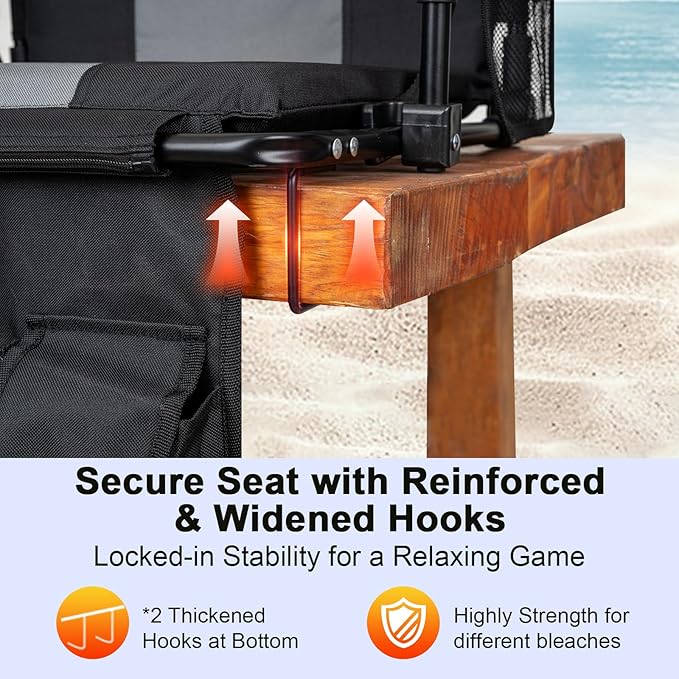 Romswi Folding Stadium Seat Bleacher 2PK Portable Outdoor Floor Folding Stadium Chair with Armrest,Back Support,Cup Holder,Mesh Bag and Hide Hooks