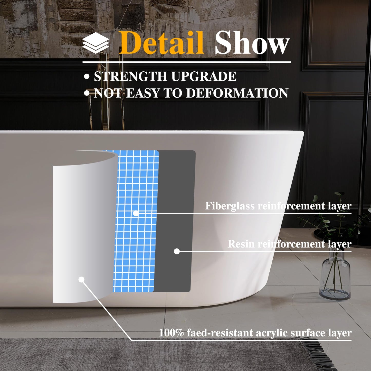Adecab 59" Acrylic Freestanding Bathtub, Free Standing Tub, Stand Alone Tub, Soaking Tub with Integrated Overflow and Drain, cUPC Certified, Gloss White