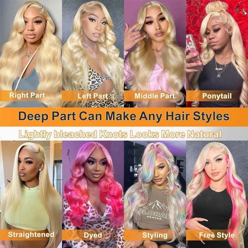 613 Blonde 13x6 HD Lace Front Wigs Body Wave Human Hair 613 Blonde Body Wave 13X6 HD Lace Frontal Wigs Pre Plucked with Baby Hair Loose Wave Wig Human Hair Daily Wear Wig for Women 24 Inch