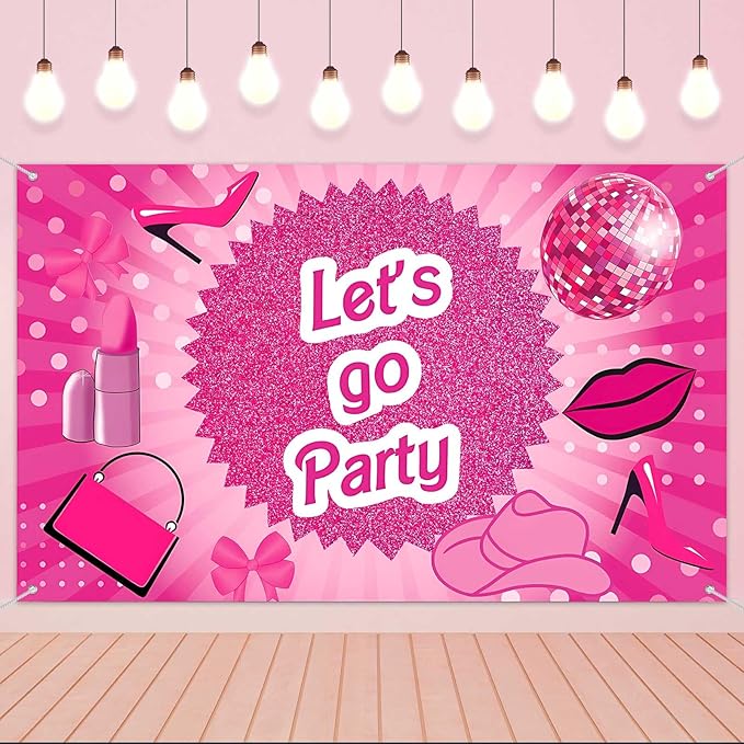 Hot Pink Let's Go Party Banner,Pink Photo Booth Props,Princess Birthday Backdrop,Pink Background Backdrop Bachelorette Par...