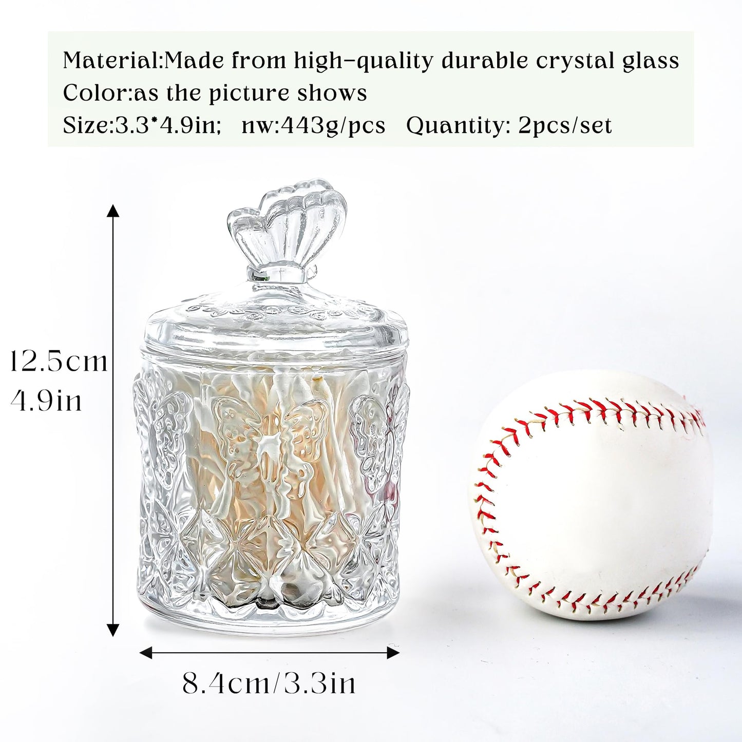 kanpura Qtip Holder Glass Apothecary Jars with Lid for Bathroom Decor Makeup Storage Canister for Cotton Swabs, Balls, Pads, Floss Picks, Candy, Jewelry, 7 OZ, 2 Pack, Clear