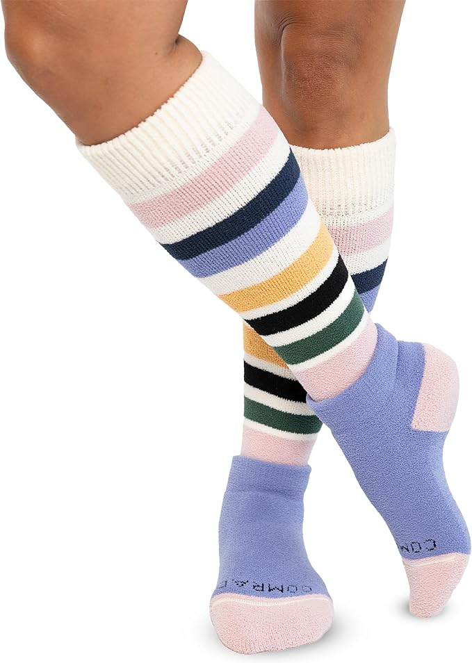 Comrad CozyGrip Slipper Socks - 10-15mmHg Graduated Compression Socks - Dual-Layer Knee High Socks with Anti-Slip Grips