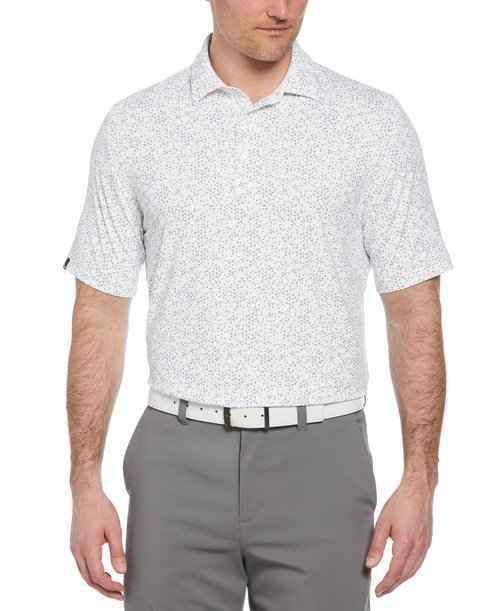 Callaway Men's Chevron Print Short Sleeve Golf Polo, Moisture-Wicking, Stretch, Lightweight Recycled Fabric, Bright Wh/Flint Stone