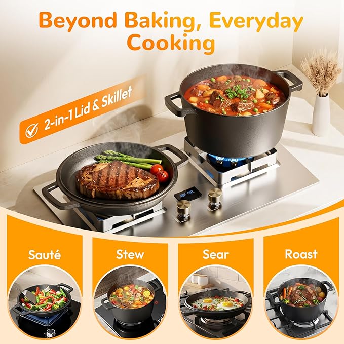 Cast Iron Dutch Oven for Bread Baking - Sourdough Starter Kit with Dutch Oven, Mitts, Banneton, Bread Sling & Baking Supplies, 5.46QT Pot with Lid for Sourdough Bread Baking, Frying, Braising & Camping